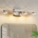Bathroom Light Fixtures, Dimmable LED 4 Light Bathroom Vanity Light Over Mirror, Modern Crystal Brushed Nickel Vanity Lights with Clear Glass Shade for Bedroom Living Room