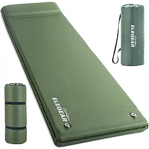 Elegear Self Inflating Sleeping Pad, 3.15" Ultra-Thick Memory Foam Camping Pad with Pillow Fast Inflating in 20s Insulated Camping Mattress Pad 4-Season Camp Sleeping Mat for Camp/Travel/Car/Tent