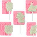 3 x 5 Pcs Christmas Lollipop Silicone Molds, Cute Christmas Stocking Santa Bear Cake Decoration Fondant Molds for Cupcake Toppings Biscuits Candy Chocolate Flower Paste Dough Clay Resin Modeling