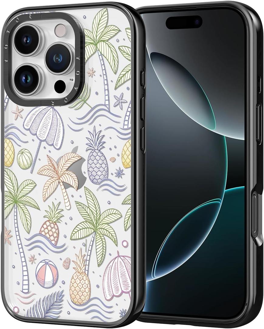 for iPhone Case - [6.6 ft Military-Grade Drop Protection] [Anti-Peel Technology] Clear Black TPU Bumper Case with Cute Design (Tropical Rainforest, iPhone 16 Pro)