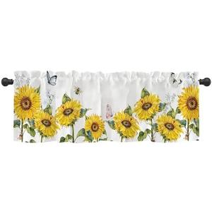 Vibrant Sunflower Window Valance for Bedroom Living Room, Yellow Sun Flower Curtains Valanes for Windows, 3" Rod Pocket Window Treatment for Animal Summer Home Decorations, 54 x 18 Inch, 4 Pack