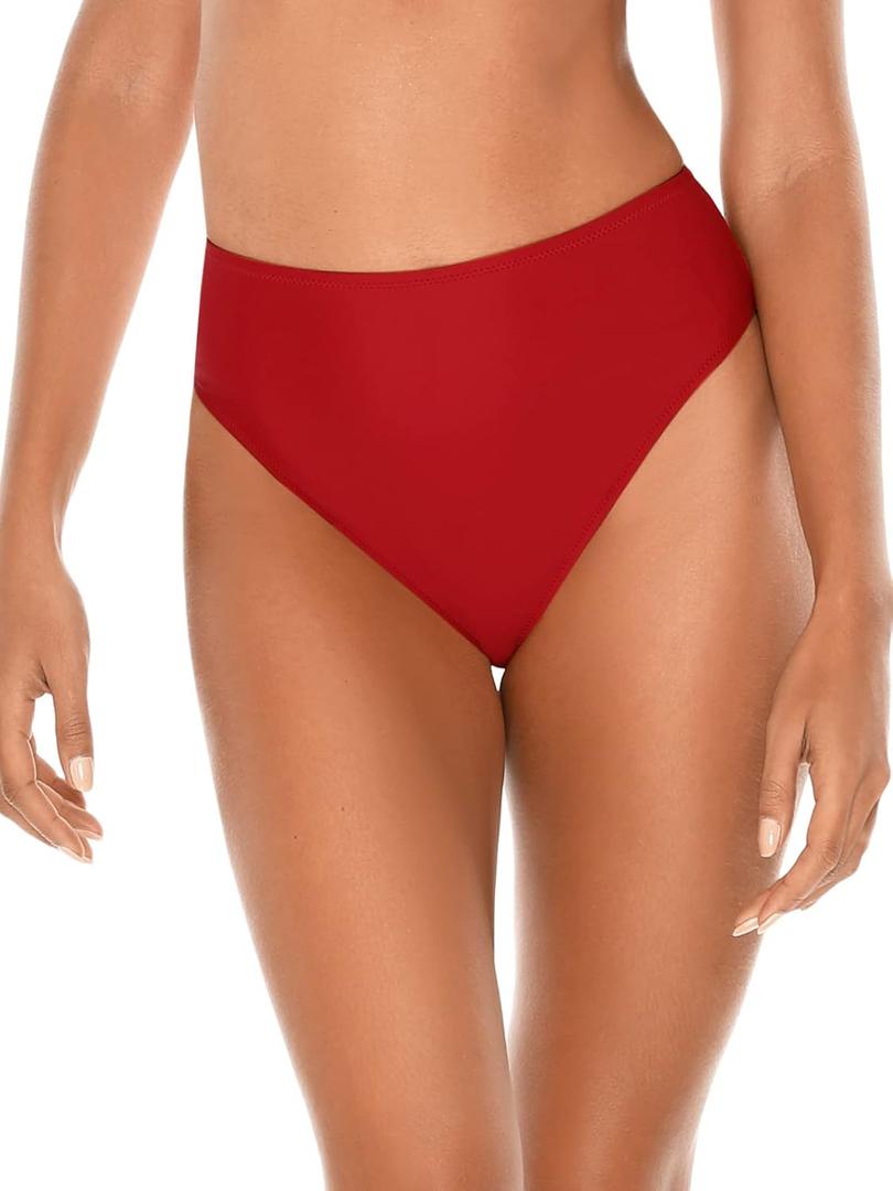 RELLECIGA Women's High Cut Bikini Bottom (Medium, Red)