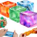 Gemscream 6 Pack Ice Cube Stress Relief Balls Soft Squeeze Fidget,4 Color | Sensory Fidget Toys for Anxiety Relief, Maltose Flow Gummy Texture Pattern, Party Favors Prizes Bulk Supplies for Adults