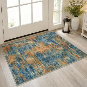 Lansny Abstract Small Area Rug 2x3 Entryway Rugs Washable Indoor Door Mat Entrance, Colorful Non Slip Kitchen Rugs, Throw Rug Printed Faux Wool Floor Carpet for Front Door Foyer Entry Sink