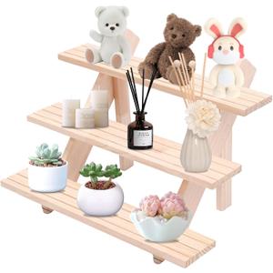 3 Tier Wooden Display Stand, Wooden Display Riser, Table Display Stand for Vendors, Earring Display Stands Wood Risers Displaying Jewelry for Home Decoration and Cake Display for The Party