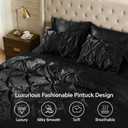 BEDELITE Satin Comforter Set King Size, 7 Pieces Pintuck Bed in A Bag with Comforter, Flat Sheet, Fitted Sheet, Pillowcases, Shams, Soft Cozy Similar to Silk Bed Set for All Seasons (Black)
