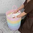 XUANGUO Rope Laundry Basket Hamper for Kids Girl Woven Storage Basket for Living Room Bedroom Boho Tall Baskets for Blanket Toys Pillow Towels Baby Nursery Hamper Bin rainbow