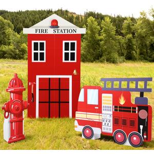 AceOrbit 3 Sets Firetruck Birthday Decorations Firefighter Party Decorations Large Fire Truck Party Supplies with Firetruck Hydrant Fire Station for Fireman Firefighter Birthday Favors Photo Backdrop