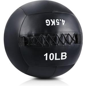Lunmon Soft Wall Medicine Ball for Exercise Fitness Slam Weighted Med Ball with Non Slip Grip for Slamming Workout Strength Conditioning Core Training Lunge and Partner Toss 10lb