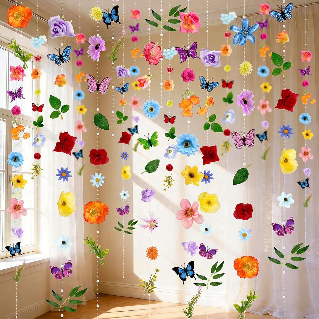 5pcs 36 ft Flower Garland Artificial Hanging Wildflower Garland Fake Silk Flower Vines Floral Garlands with Butterfly for Spring Summer Wedding Bridal Birthday Grad Party Backdrop Background Decor