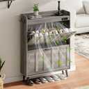 ChooChoo Shoe Storage Cabinet with 2 Flip Drawers, Deodorizing Shoe Organizer Storage for Entryway, Freestanding Hidden Slim Narrow Shoe Rack Cabinet, Grey