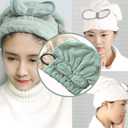 Jseng [New Upgrade] Microfiber Hair Drying Towel Cap, Extrame Soft & Ultra Absorbent, Fast Drying Hair Shower Cap for Girls and Women, Icegreen+white