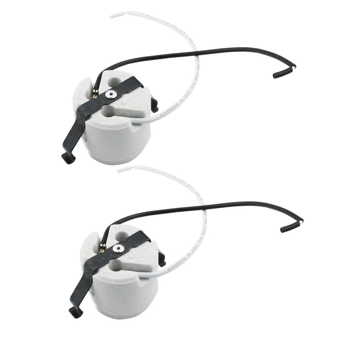 YHXiXi 2pcs U-Clip Snap-in Medium Base Keyless Socket Porcelain Snap-in Fixture Socket with 7.5inch Leads 660W 600V Ceramic Lampholder High Temperature Resistant