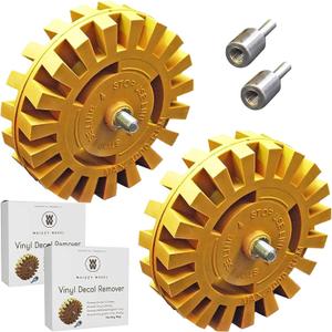4-Inch Car Sticker Remover Kit - 2 Pack, Soft Rubber Decal Eraser Wheel Tool for Cars - Safe Adhesive Remover for Glass and Metal - Emblem and Vinyl Lettering Removal with Drill Adapter