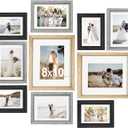 Picture Frames Set of 10, Picture Frames Collage Wall Decor with 8x10 5x7 4x6 Frames in 3 Different Finishes (Wood&Gray&Black)