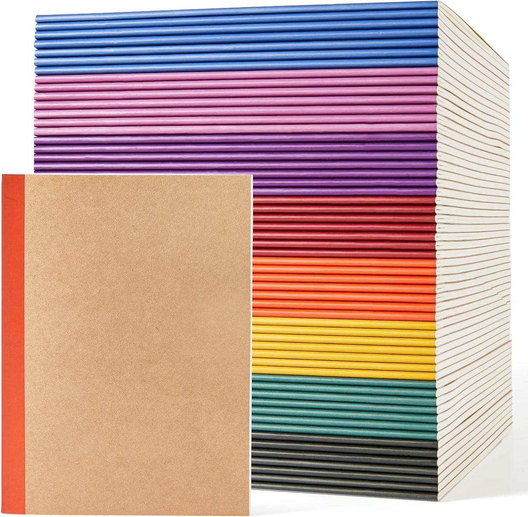Feela 56 Pack Composition Notebooks Bulk, Kraft Cover Lined Blank College Ruled Composition Travel Journals with Jewel Tone Spines For Women Students, 60 Pages, 8.3x 5.5, A5, 8 Vintage Colors