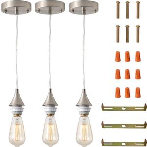 Vintage Brushed Nickel Pendant Light Kit,E26 Lamp Socket DIY Pendant Light Cord,Adjustable Hanging Light Fixtures for Kitchen,3Pack