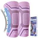 Sportneer Knee Brace with Dual Side Stabilizers – Maximum Support Compression Knee Sleeve for Men & Women, Anti-Slip Knee Support for Running, Workout, Arthritis, ACL & Pain Relief (Pink-Purple, Large 18"-20")