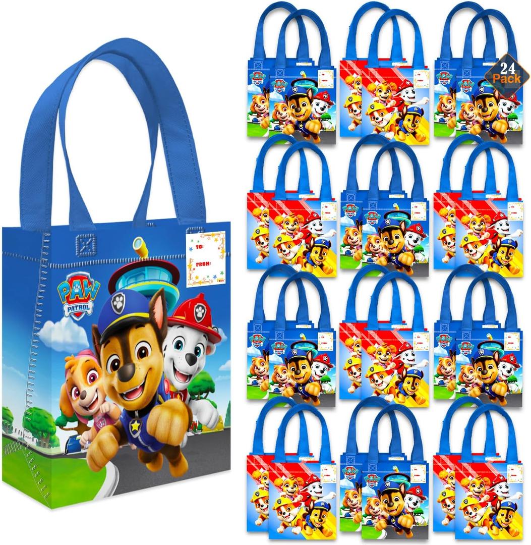 Paw Patrol Party Favor Bags Set  24 Pack 8" Goodie Bags for Kids Bulk Reusable Mini Totes | Paw Patrol Birthday Party Supplies