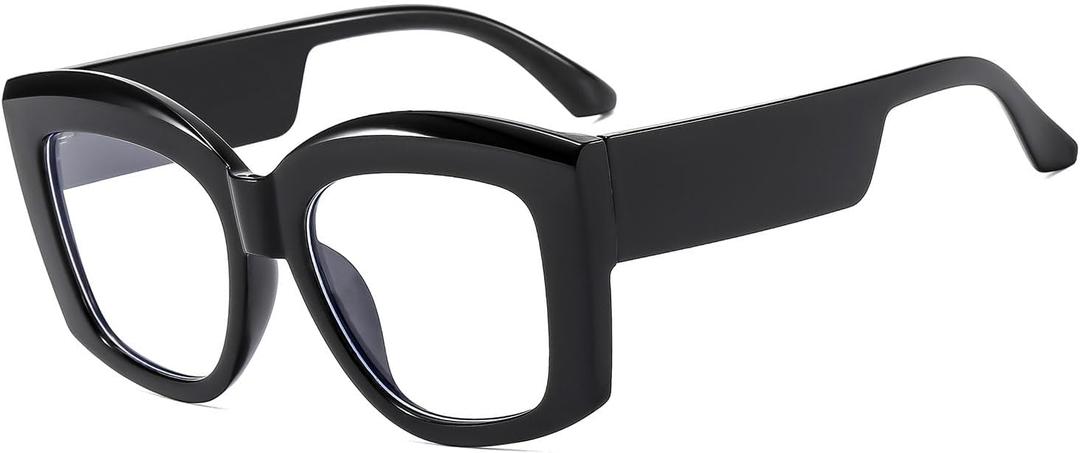 LJCZKA Oversized Blue Light Blocking Glasses Women Thick Square Cat Eye Eyeglasses Anti Eyestrain Computer Glasses (Black)