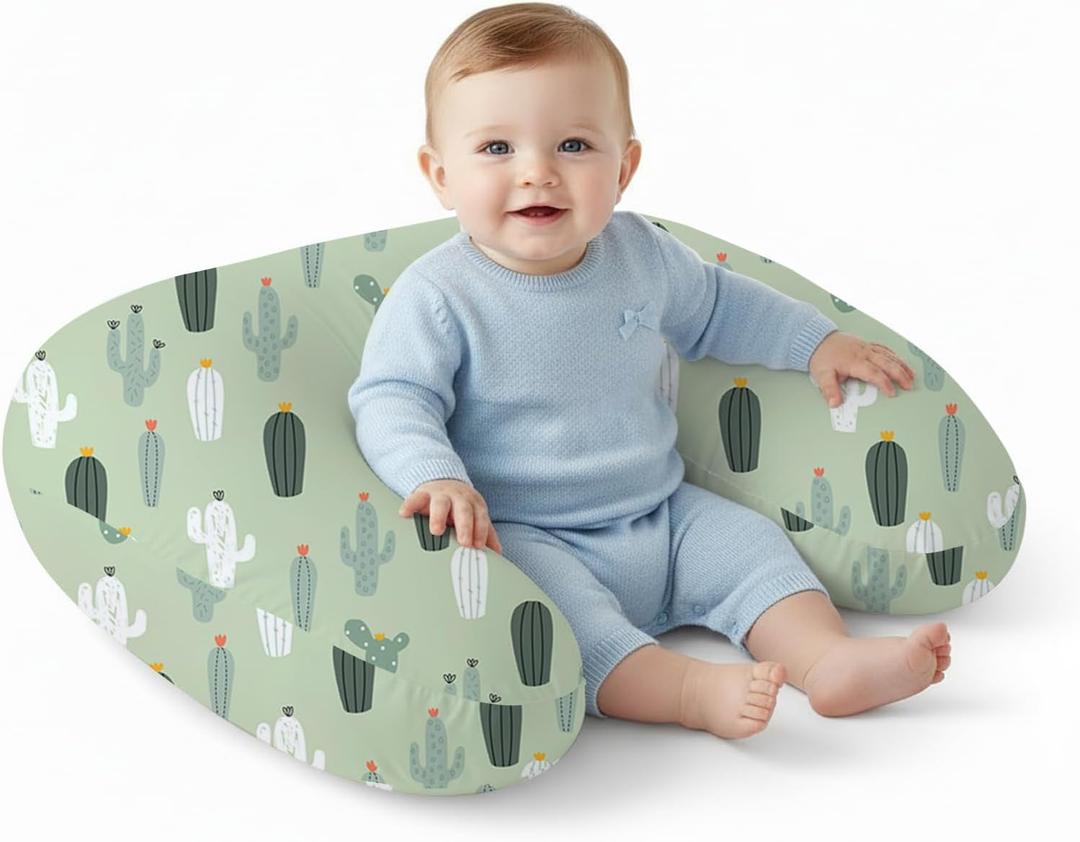 Little Grape Land Nursing Pillow,Upgraded Breast Feeding Pillow for Mom,Breastfeeding & Bottle Feeding for 012 Months, Soft Machine Washable Cover with Firm Breathable Filling for Tummy Time, Cactus