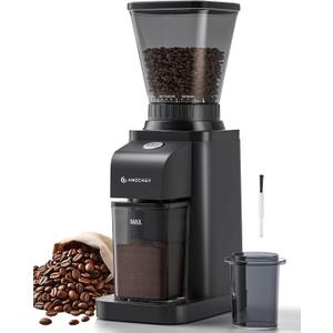 Anti-Static Espresso Grinder with Self-Cleaning Burr, 48 Precise Settings, Coffee Grinder for Home Use, Coffee Bean Grinder with Storage Box & Dosing Cup, Less Mess, More Flavor,Black