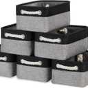 Bidtakay Storage Baskets [6 Pack] Small Fabric Canvas Collapsible Storage Bins 11.8 X 7.8 X 5 Inches Organizer Baskets with Handles Decorative Square Baskets for Cabinet Shelves Closet(Black&Grey)