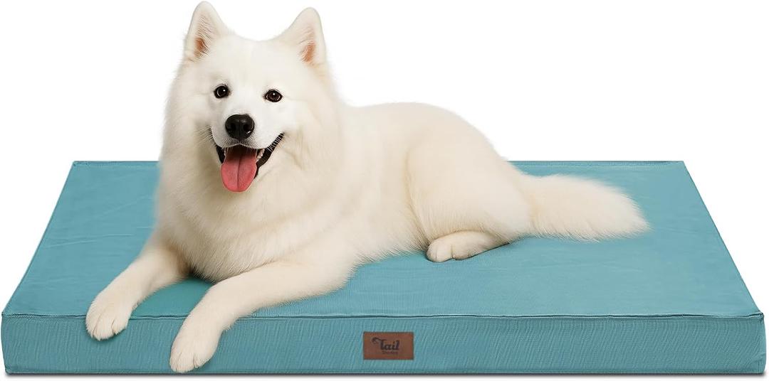 Outdoor Large Washable Dog Bed, Orthopedic Egg Crate Foam Dog Crate Mat for Large Dogs with Removable Oxford Cooling Cover, Light Blue (41.0"L x 27.0"W x 3.5"Th)