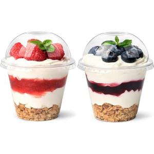 Jycnolm [50 Sets, 9 oz Clear Plastic Dessert Cups with Dome Lids No Hole, Disposable Fruit Cups with Lid for Yogurt, Parfait, Pudding, Cake, Ice Cream, Snacks, Party Supplies
