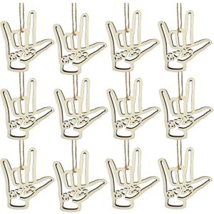 2025 Christmas Ornaments, I Love You ASL Sign Language Hand Important Holiday Day Christmas Tree Decorations, Wood Souvenir Gift for Father Mother Husband Wife Son Daughter Friend (2025-12pcs)