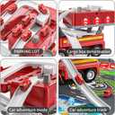 2 in 1 Fire Trucks for Toddlers 3-5, Carrier Vehicles Toy with 8 Cars, Transport Race Tracks with Light and Sound, Educational Birthday Gifts for Kids Boys Girls Ages 3 4 5 6