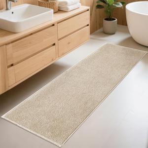Bilimili Bathroom Runner Rugs, Thin Absorbent Non-Slip Bath Mat, Quick Dry Low Pile Mats for Bathroom Floor Front of Bathtub, Shower Room, Sink, 24"×60", Light Coffee