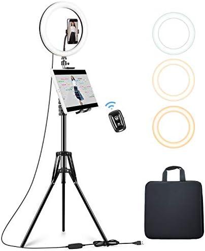 Elitehood 12’’ Ring Light with Tripod Stand (72’’ Tall) & iPad/Phone Holder, Dimmable Selfie Circle LED Lights Ringlight for Video Recording, Conference, Makeup, Laptop, Computer, Webcam, YouTube