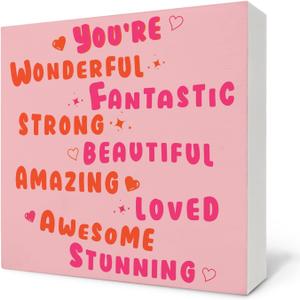Pink Preppy Wooden Sign, Funky 70s You're Amazing Inspirational Affirmation, Pink & Orange Room Decor, Preppy Aesthetic Teen Girls' Girly Decor, 5x5 Inch