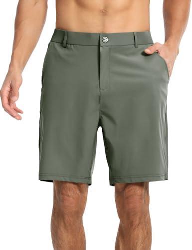 CANGHPGIN Mens Golf Shorts 7 inch Inseam Lightweight Quick Dry Work Casual Dress Shorts with Pockets, S, Army Green