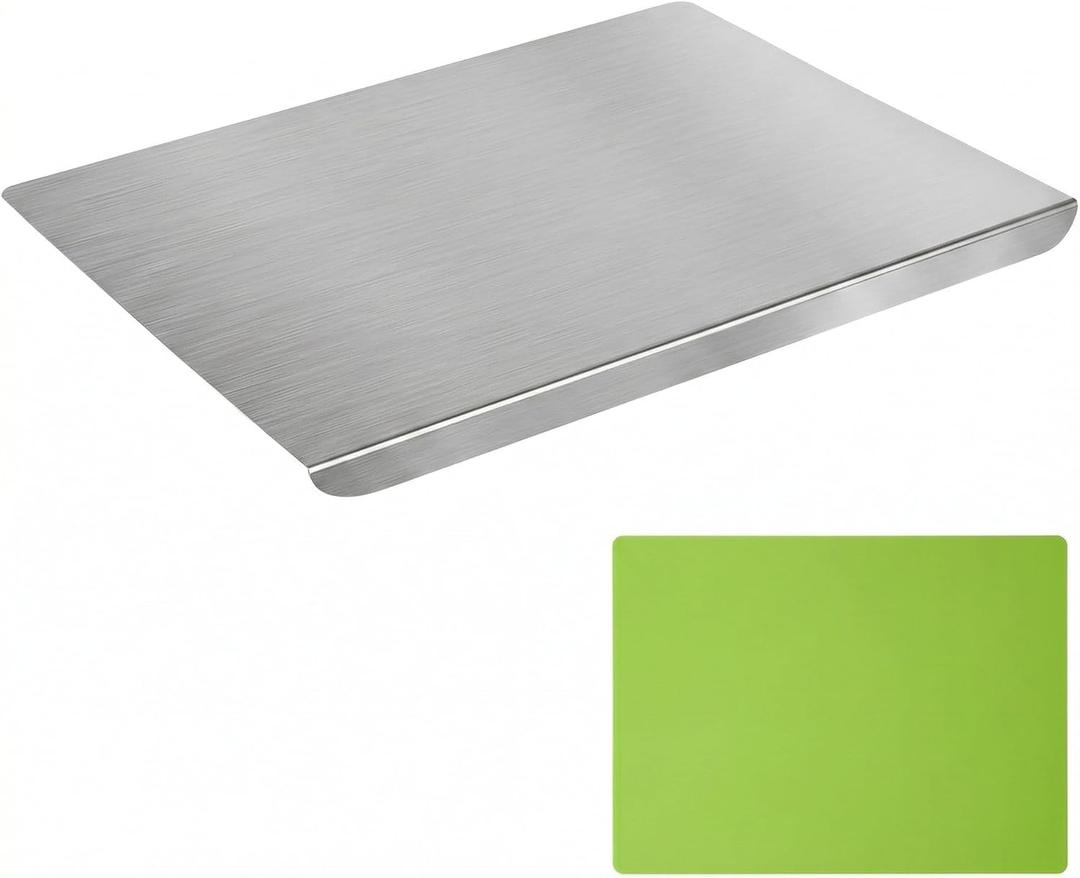 Stainless Steel Cutting Board with Lip, Extra Large Non Toxic 304 Metal Cutting Board for Kitchen, Non-Slip Mat Included, Chopping Board for Meat Veggies Dough Baking, 23.6" x 19.7"
