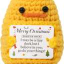 2 x Cute Handmade Positive Crochet Animals Duck, Funny Emotional Cheer Support Knitted Tiny Duck Potato Doll for Women Men Her Him