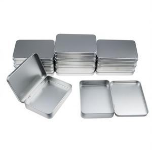 Thintinick 12 Pieces Rectangular Metal Empty Hinged Tins Containers Basic Necessities Home Storage Organizer Mini Box Set, 4.5 x 3.3 x 0.87 inches (Silver)