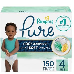  Pampers Pure Protection Baby Diapers, Size 4, 150 Count, Up to 100% Leakproof, Premium Plant-based Skin Protection, Hypoallergenic Soft Diapers : Baby