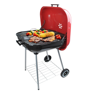 Alpine Cuisine 22x25 Inch Portable Charcoal BBQ Grill with Wheels, Heavy-Duty Outdoor Grilling for Patio, Tailgating & Camping - Red