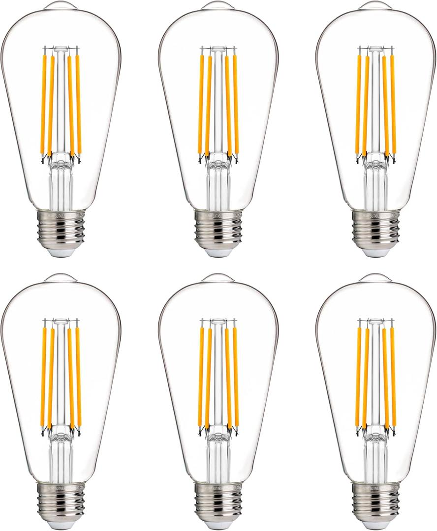 FLSNT 100W Equivalent LED Edison Bulbs, ST19/ST58 Dimmable LED Light Bulbs for Dining Room, Kitchen, High Brightness with 1000LM, 2700K Soft White, 8W, E26 Base, 6 Pack