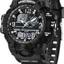 Women's Sports Watch Digital Watches for Ladies Tactical Watch Outdoor Military 5ATM Waterproof Watch Stopwatch Alarm LED Backlight Shockproof Analog Wrist Watches for Women (black white)