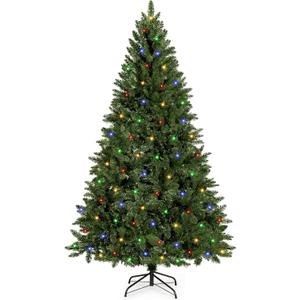6 FT Pre-Lit Artificial Christmas Tree with 250 Warm White & Multi Lights - 1000 Branch Tips Hinged Spruce for Indoor Outdoor Home Christmas Decorations