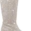 Atuelang Women's Rhinestone Cowboy Boots Sparkly Knee High Boots Fashion Pointed Toe Block Heel Mid Calf Cowgirl Short Ankle Booties (7)