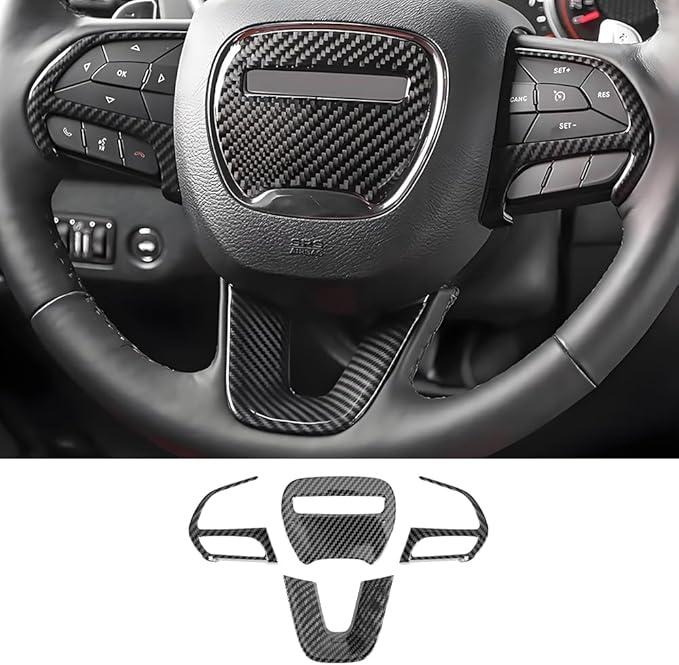 LUNQIN Carbon Fiber Style Car Steering Wheel Trim Cover Panel for Dodge Challenger Charger 20152023 and Dodge Durango 20142020 Auto Interior Decorations Accessories Center Console Protection Covers