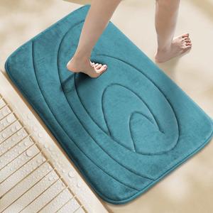 Flamingo P Dark Teal Bath Mat Upgraded Thick Memory Foam Bath Rugs 24x17 Inch Ultra Soft Non-Slip Water Absorbent Bathroom Rug Machine Washable Quick Dry Bath Rug for Bathroom Shower Tub Doormat