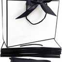 TKSBAG 12PCS Gift Bags Medium Size with Handles, 12.5 x 9.8 x 4.3 In White Black Thank You Bags with Bow Ribbon for Wedding, Birthday, bridesmaid, Groomsmen, Party Favors, Fathers' Day, 1 Count