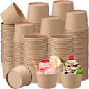 Honeydak 200 Pcs 8 oz Ice Cream Cups Kraft Paper Disposable Dessert Bowls for Hot or Cold Food Dark Brown Paper Snack Containers for Sundae, Frozen Yogurt, Soup Baby Shower Party Supplies