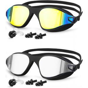 Swimming Goggles 2 Pack, Professional Anti Fog No Leaking UV Protection Swim Goggles for Women Men Adult Youth (Aqua & Silver)