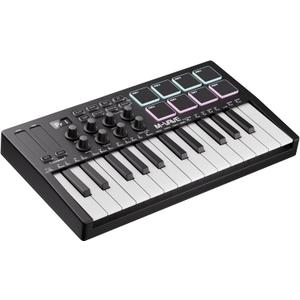 DaierTek Midi Keyboard Controller 25 Key Portable Mini Bluetooth & USB Midi Piano with 8 Backlit Drum Pad, 8 Knobs and Music Production Software for Computer Recording, Music Production (Black)